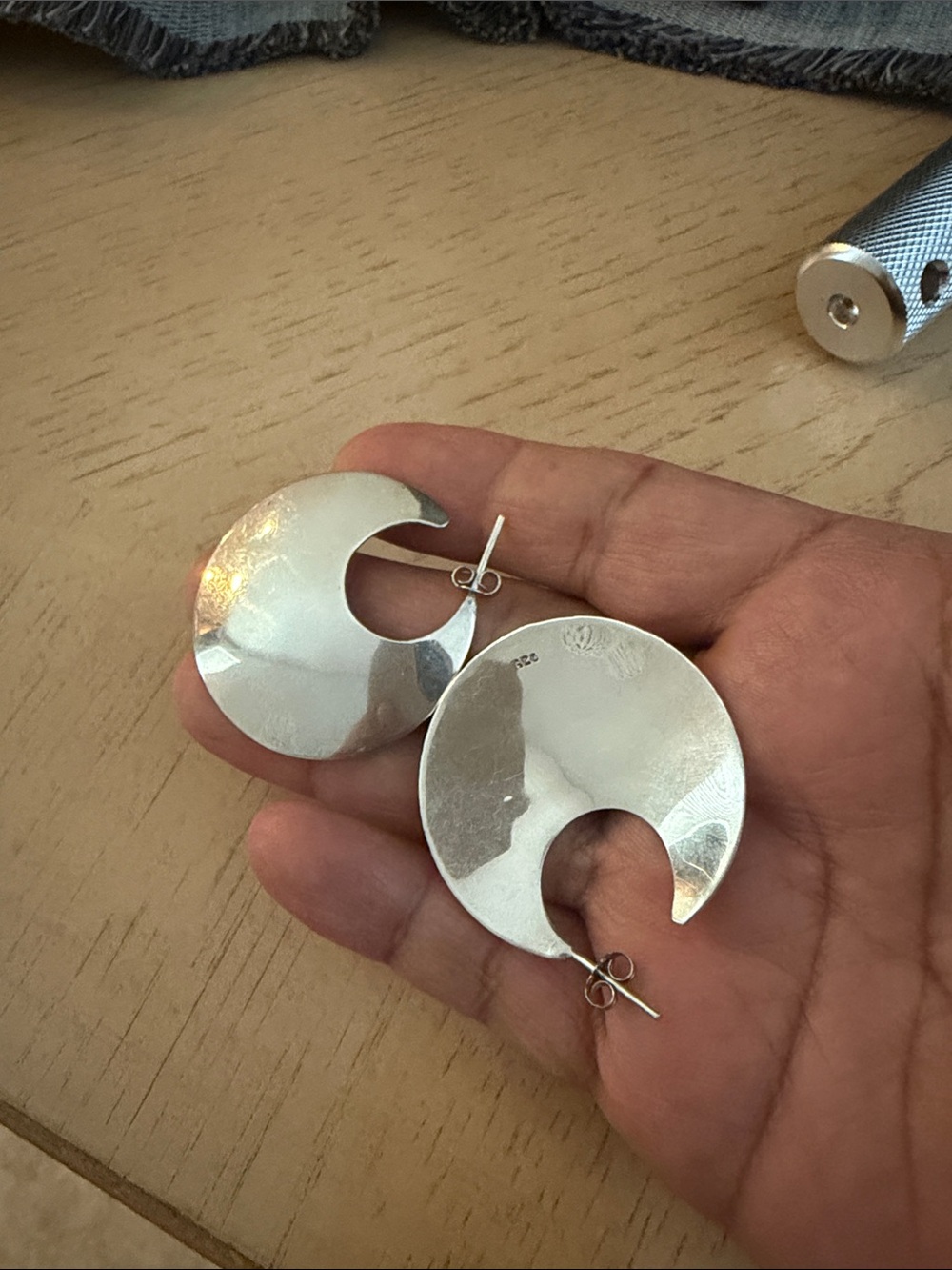Modern Silver Crescent Hoop Earrings - Women Jewelry